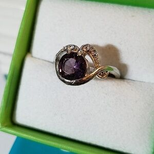 Amethyst Faux Rhinestone Silver Tone Ring Size 9